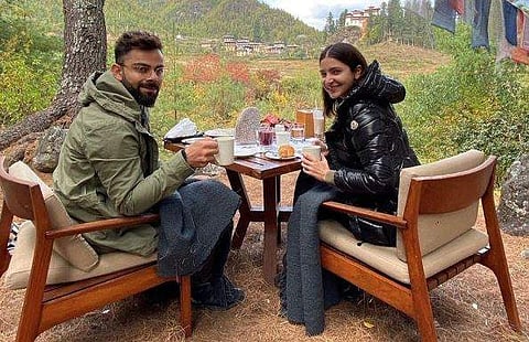 Indian cricketer Virat Kohli and wife Anushka Sharma. (Photo | Twitter)