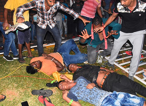 Four electrocuted during Janasena meeting in Visakhapatnam on Sunday evening. Among them two are under serious condition. (Photo | EPS/G Satyanarayana)