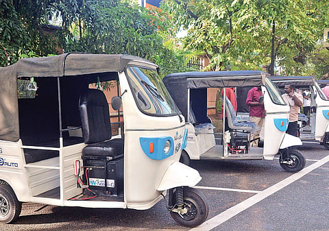 As part of the e-vehicle policy, seven electric autorickshaws ‘Neem-GeAuto’ made by Kerala Automobiles Limited were launched in the assembly on Monday  Vincent Pulickal