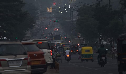 Smog in Bhubaneswar on Monday. (Photo | EPS/Biswanath Swain)