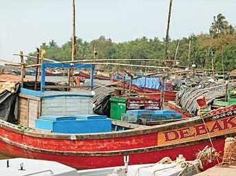 Fishing boats anchored at Kharinashi jetty in Kendrapara. (Photo | EPS)