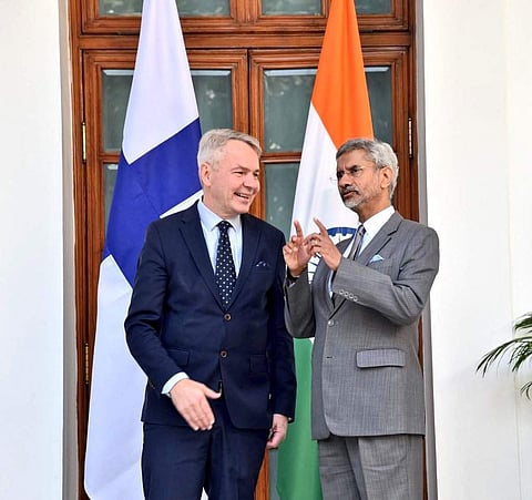 Foreign Minister S Jaishankar met his Finland counterpart Pekka Haavisto in New Delhi. (Photo| Twitter)