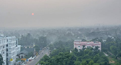 Haze over Bhubaneswar on Monday. (Photo | EPS/Biswanath Swain)