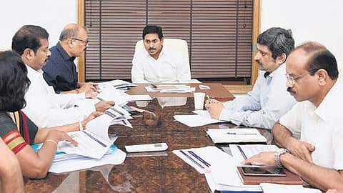 Chief Minister YS Jagan Mohan Reddy holds a meeting on Godavari boat mishap at his camp office in Tadepalli on Wednesday I Express