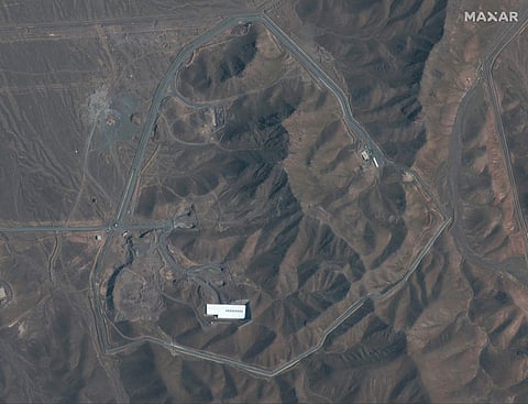 The satellite image provided by Maxar Technologies shows the Fordo nuclear facility, just north of the holy city of Qom in Iran. 