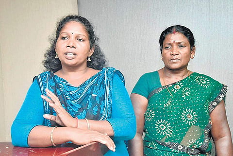 K Shivani (left) and K Sivakami speaking to reporters in  Palakkad on Thursday