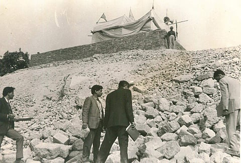 A team of CBI men surveying the debris of the disputed structure which was destroyed by the Kar-Sevaks in Ayodhya.
