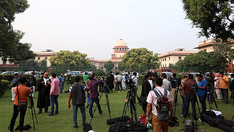 A scene outside the Supreme court during the Ram janmbhumi- Babri masjid case hearing in New Delhi on Wednesday. (Arun Kumar P| EPS)