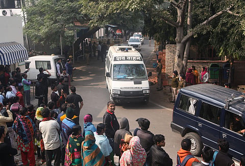 Unnao rape case victim's body being taken away after the post-mortem at Safdarjung hospital in New Delhi Saturday Dec. 7 2019. (Photo | PTI)