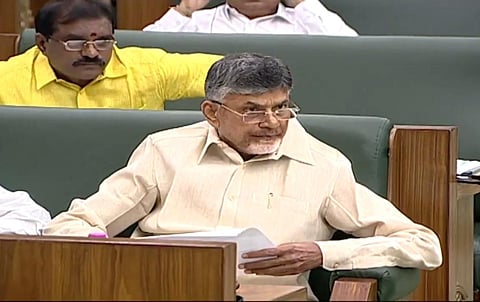 Screen grab of opposition leader N Chandrababu Naidu during assembly session in Velagapudi on Wednesday. (Photo | EPS)