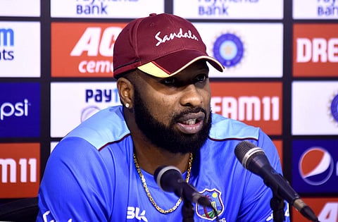 West Indies team captain Kieron pollard addressing the press ahead of 1st ODI between India and West Indies. (Photo | EPS/Ashwin Prasath)