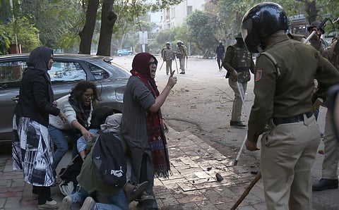 Videos of purported police firing, injured students in the Jamia university bathroom as well as footage of them bleeding emerged on the social media. But Delhi Police refuted reports of any casualty during the clashes. (Photo | Arun Kumar P, EPS)