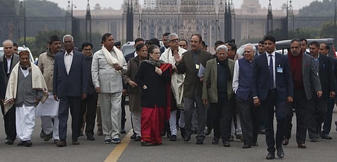 Opposition party leaders, led by Congress interim president Sonia Gandhi, met President Ram Nath Kovind today over Jamia Millia Islamia incident. (Photo | Arun Kumar,EPS)