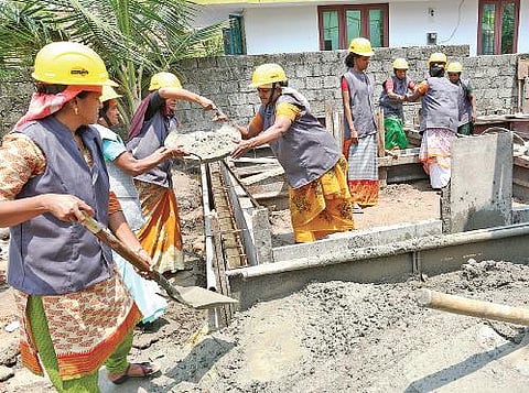 Kudumbashree construction workers on site