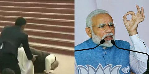 Last week, during his visit to Kanpur for the 'Namami Gange' project meeting, PM Narendra Modi had tripped on these stairs. (Photo | PTI)