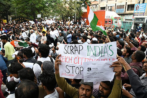 Anti-CAA protesters at Town Hall in Bengaluru on Thursday. (Photo | Shriram BN, EPS)