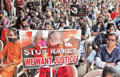 BJP’s mahila morcha staging silent protest.