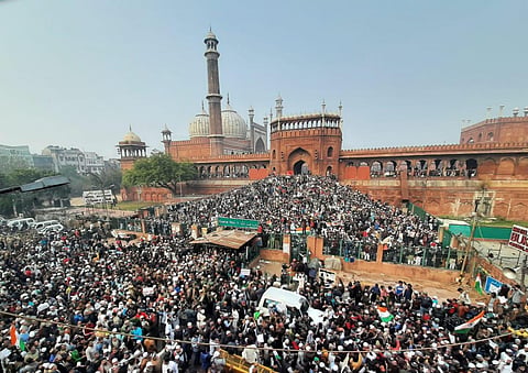 Protesters at Jama Masjid in New Delhi on Friday.  (Photo | Shekhar Yadav, EPS)