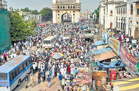 Muslim youth gather near Mecca Masjid after Friday prayers to protest against CAA and NRC in  the Old City of Hyderabad | Vinay Madapu