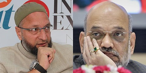 AIMIM chief Asaduddin Owaisi and Union Home Minister Amit Shah. (Photo | EPS)