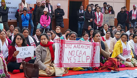 Assamese people take part in a protest against the Citizenship Amendment Act 2019 in Shillong Monday Dec. 16 2019. (Photo | PTI)
