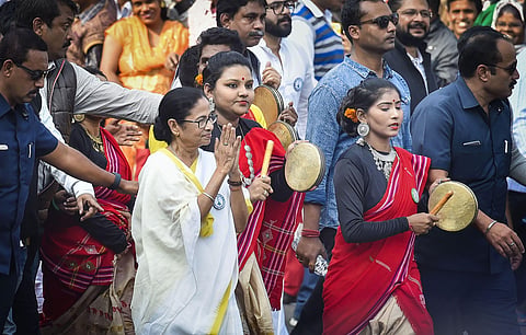 TMC Supremo and West Bengal chief minister Mamata Banerjee leads a protest rally against the amended Citizenship Act and NRC in Kolkata Tuesday Dec. 24 2019. (Photo | PTI)