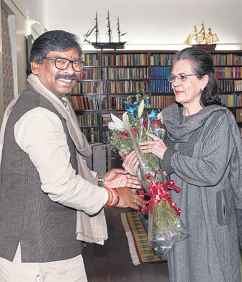 Jharkhand CM designate Hemant Soren meets Congress president Sonia Gandhi at her residence in New Delhi on Wednesday | PTI