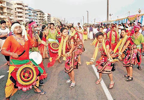 Audio-video presentation during inaugural of  Visakha Utsav at RK Beach in Visakhapatnam. (Photo | EPS)