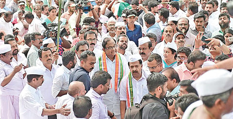 Former Union minister P Chidambaram at the Raj Bhavan march in Thiruvananthapuram on Saturday | Vincent Pulickal