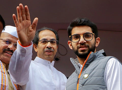 Maharashtra Chief Minister Uddhav Thackeray and Shiv Sena leader Aditya Thackeray  (Photo | PTI)