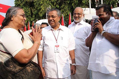 EK Nayanar's wife Sarada teacher with Pinarayi Vijayan,  MA Baby and EP Jayarajan. (File Photo | NP Jayan, EPS)