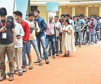 Movie lovers queue up for a  screening at BIFFes   Nagaraja Gadekal