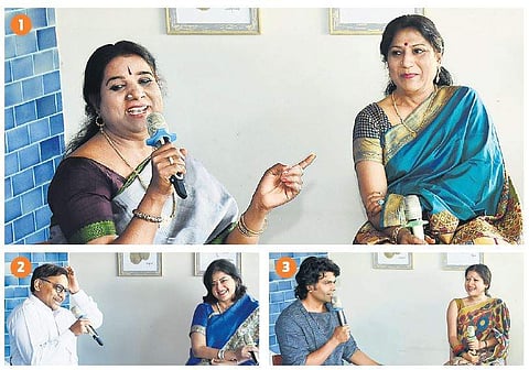 1. Shakti Bhaskar and Narthaki Nataraj; 2. Dr Paul Ramesh and Dr Jayashree Gopal; 3. Preetha Raaghav and Raaghav Ranganathan at the cafe at Fabindia showroom in Alwarpet  Ashwin Prasath