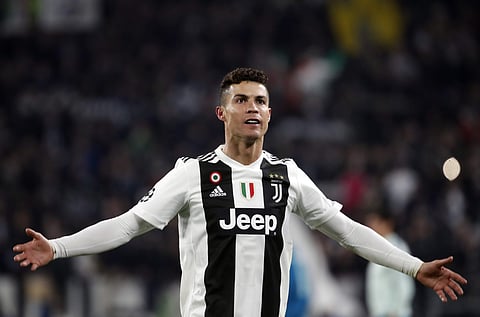 Juventus' Cristiano Ronaldo celebrates at the end of the Champions League round of 16, 2nd leg, soccer match between Juventus and Atletico Madrid at the Allianz stadium in Turin. (Photo | AP)