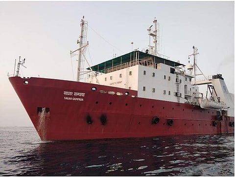 Research vessel Sagar Sampada catches fire midsea. (Photo: EPS)