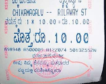 A KSRTC ticket with the message ’Have you checked your name in the voters list?’