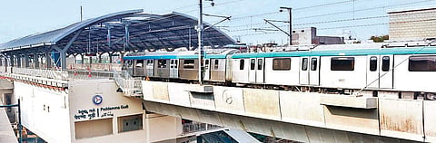 The newly constructed Peddemma Gudi metro station on the Ameerpet-Hitec City route  which will be flagged off on Wednesday | Express photo