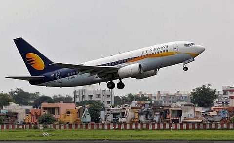 A Jet Airways passenger aircraft takes off from the airport in Ahmedabad. (File | Reuters)