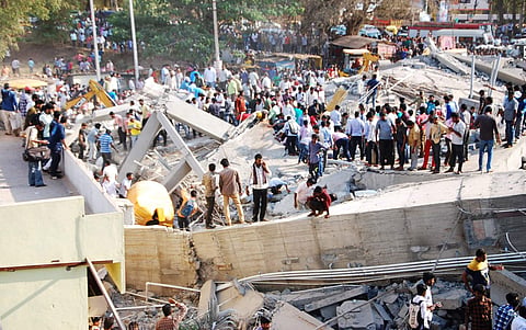 Rescue teams on spot of the building collapse in Karnataka's Dharwad. | Express Photo Services