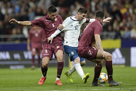 Superstar Lionel Messi’s return to the Argentina side ended in a shock 3-1 friendly defeat to lowly Venezuela in Madrid on Friday. (Photo | AP)