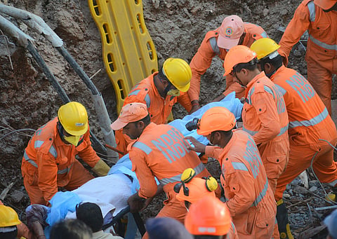 Rescue operations at Dharwad building collapse site. (Photo  | EPS)