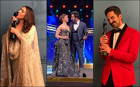 Ranbir Kapoor and Alia Bhatt on Saturday bagged the top honours at the 64th Filmfare Awards for their roles in 'Sanju' and 'Raazi', respectively, while Ayushmann Khurrana-starrer 'Andhadhun' won as many as five accolades. Check out the rest of the winners
