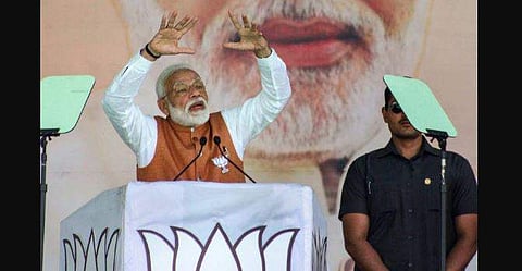 PM Modi at Meerut ralley. (Photo | PTI)