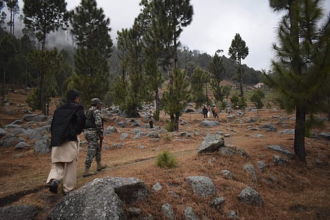 Pakistani reporters and troops visit the site of an Indian airstrike in Jaba, near Balakot, Pakistan, Tuesday, Feb. 26, 2019. | AP