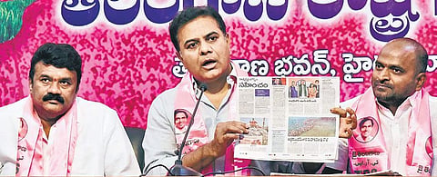 TRS working president KT Rama Rao speaks during a press conference in Hyderabad on Monday | Vinay Madapu