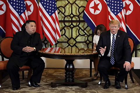 FILE - In this Feb. 28, 2019, file photo, U.S. President Donald Trump, right, meets North Korean leader Kim Jong Un in Hanoi, Vietnam. (Photo | AP)