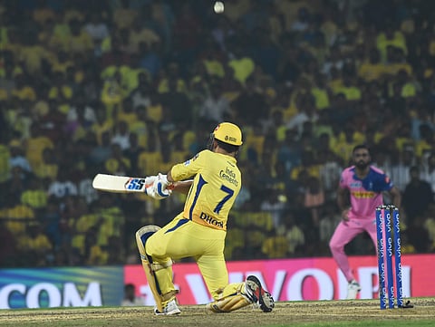 MS Dhoni first showed his class by making an unbeaten 75 and later, under high pressure, held on to his nerves and ensured that CSK defeated Rajasthan Royals by eight runs at the MA Chidambaram stadium on Sunday. (Photo | Ashwin Prasath/EPS)