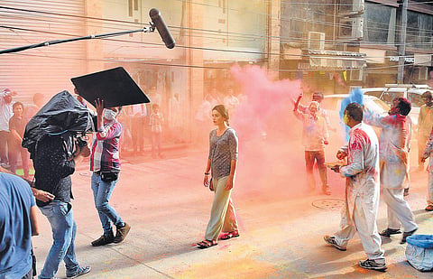 Lorena Franco while shooting the film Paharganj