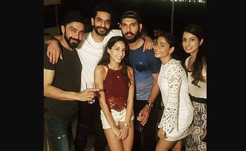 Nora Fatehi, Angad Bedi, Yuvraj Singh and friends. (Photo | Angad Bedi Instagram)