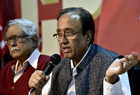 In this file photo, CPI general secretary Sudhakar Reddy is seen addressing media | Vinay Madapu